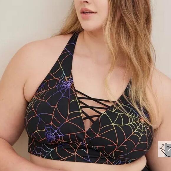 Torrid 5 (5X) Rainbow Spiderweb XO Strappy Padded Triangle Bikini Top Wireless - Picture 2 of 5